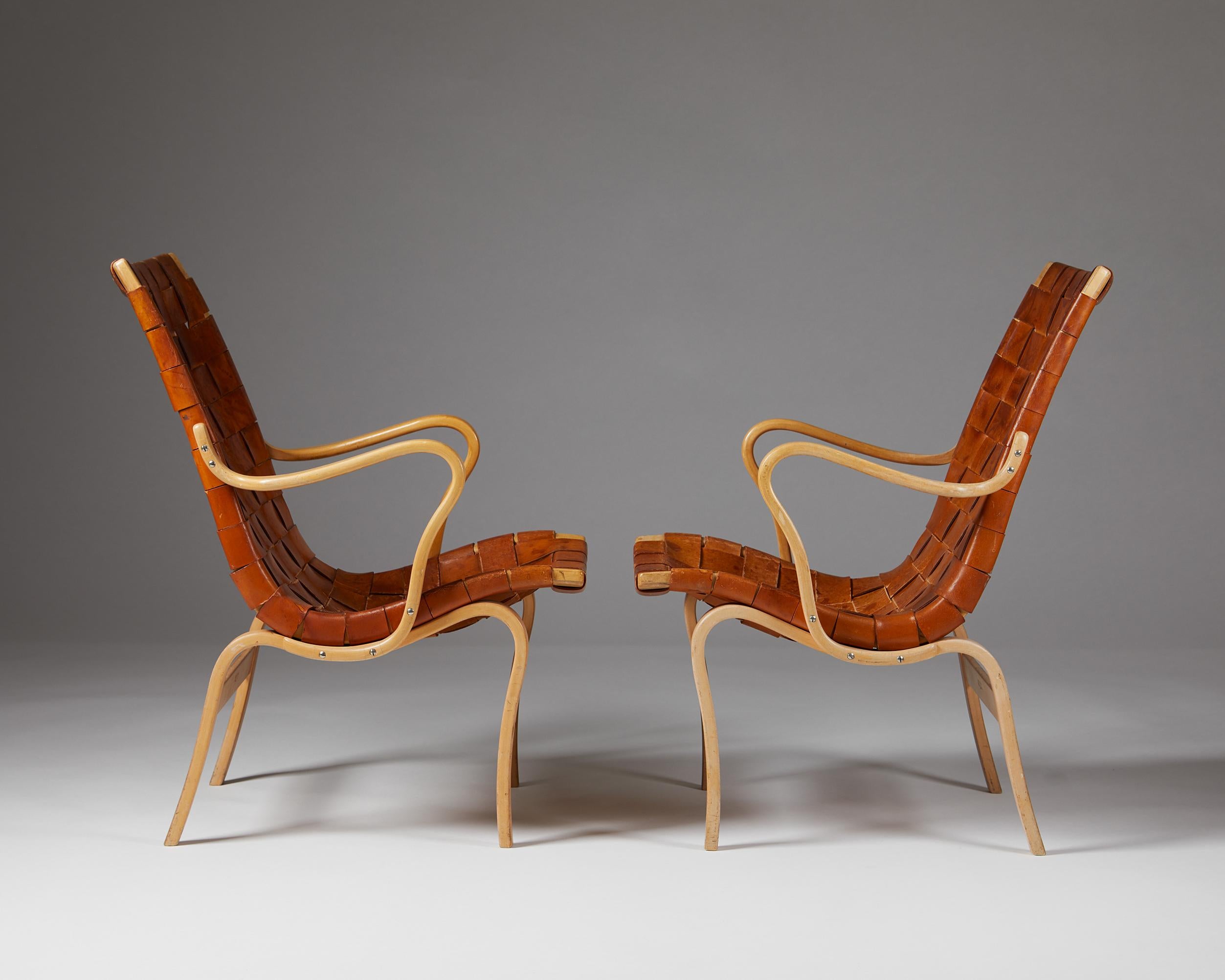Leather Pair of Armchairs ‘Eva’ Designed by Bruno Mathsson for Karl Mathsson, Sweden