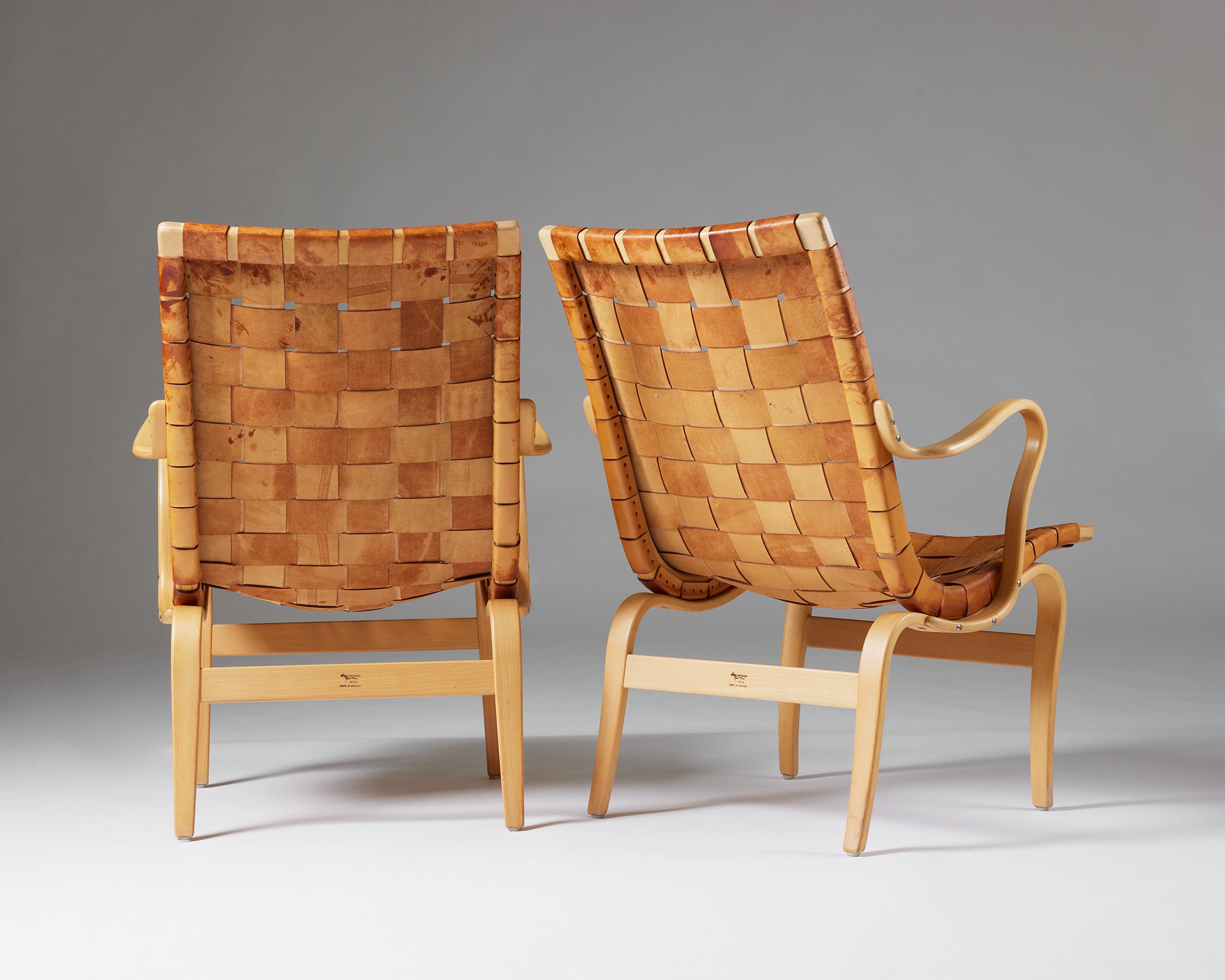 Pair of armchairs ‘Eva’ designed by Bruno Mathsson for Karl Mathsson, Swedish For Sale 3