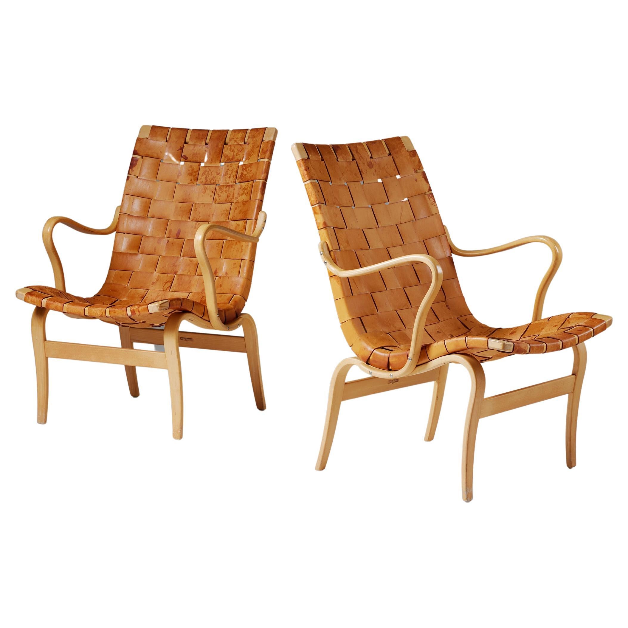 Pair of armchairs ‘Eva’ designed by Bruno Mathsson for Karl Mathsson, Swedish For Sale