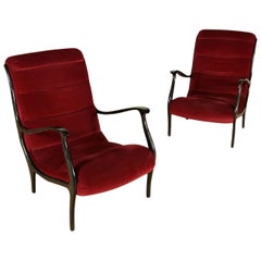 Pair of Armchairs Ezio Longhi Velvet Stained Wood, Italy, 1950s-1960s