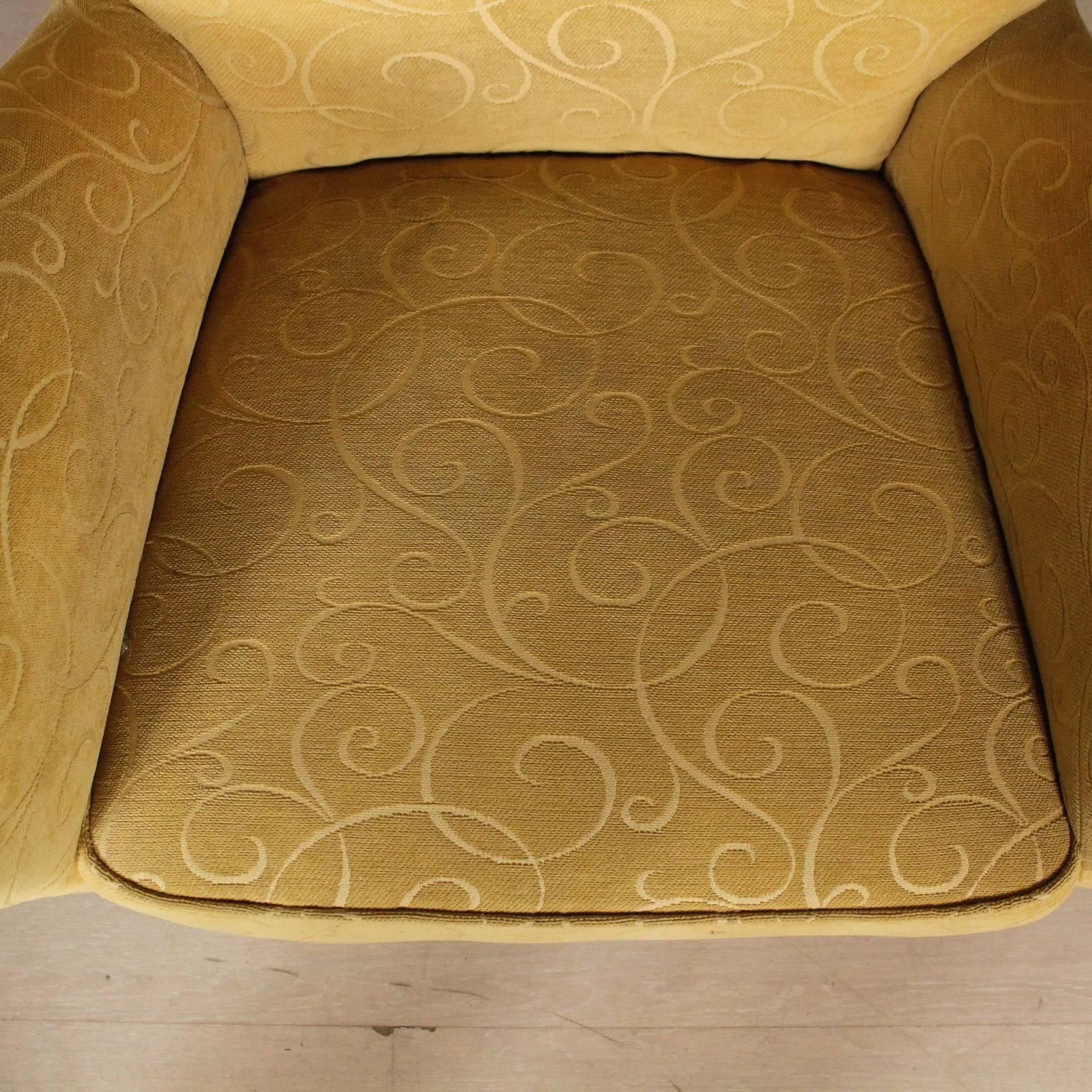 Italian Pair of Armchairs Fabric Upholstery Stained Wood Vintage, Italy, 1950s