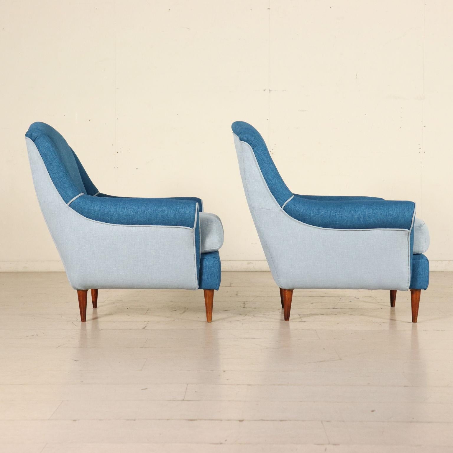 Mid-Century Modern Pair of Armchairs Foam Fabric Vintage, Italy, 1950s