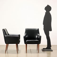 Mid-Century Modern Armchairs, Foam & Faux Leather, Beech Legs, Italy