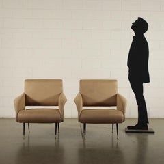 Pair of Armchairs Foam Leatherette, Italy, 1950s 1960s