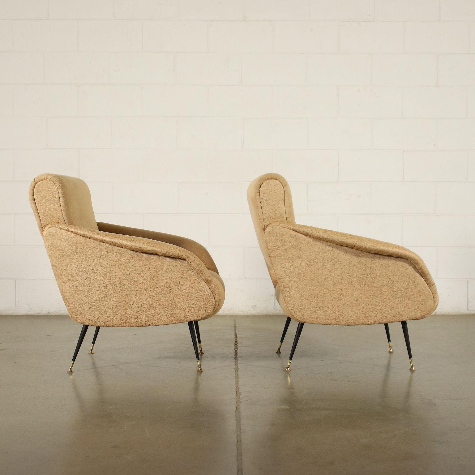 Mid-Century Modern Pair of Armchairs Foam Leatherette, Italy, 1950s 1960s For Sale