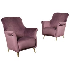 Pair of Armchairs Foam Spring Velvet, Italy, 1950s Pair of Armchairs Foam Spring Velvet, Italy, 1950s