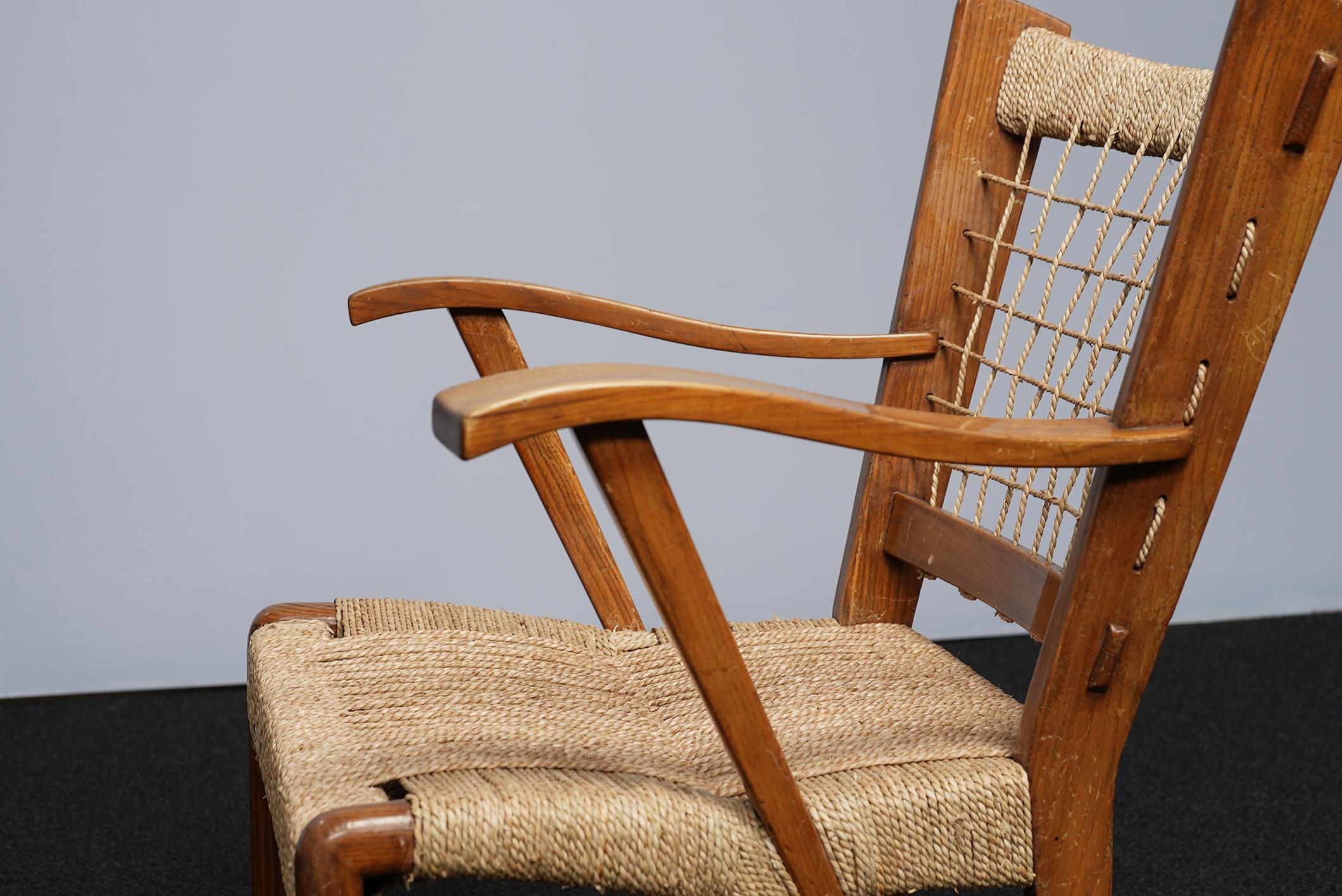 A fabulous and comfortable set of Guglielmo armchairs!  Truly for the collector who enjoys these rare finds in furniture.  They are being sold as a pair but one had the rush re-done at some point so they are not a perfect match in that respect but