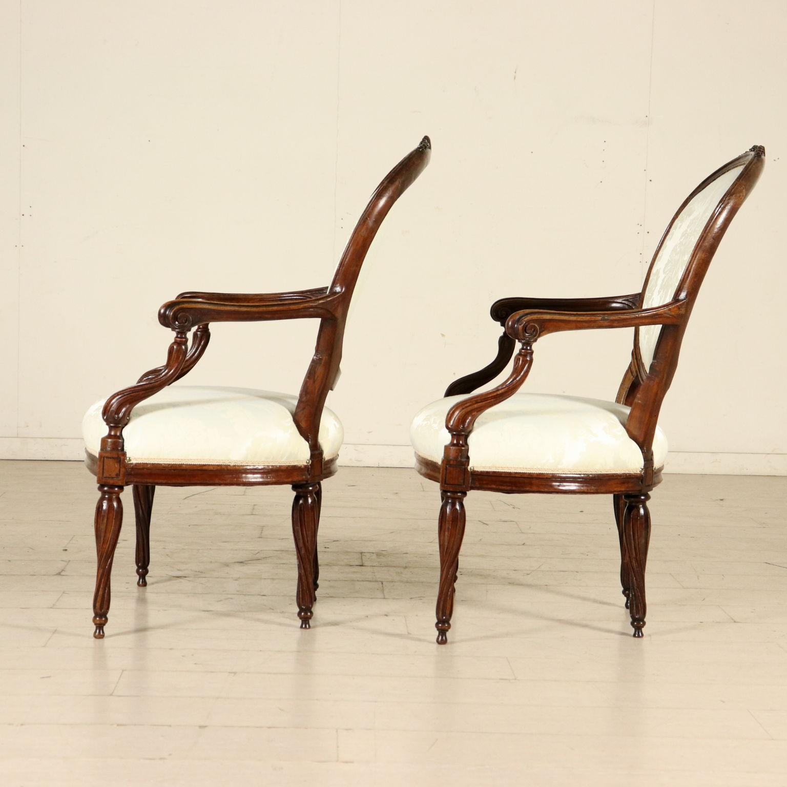 Pair of Armchairs from Genoa Solid Walnut, Italy, 18th Century 5