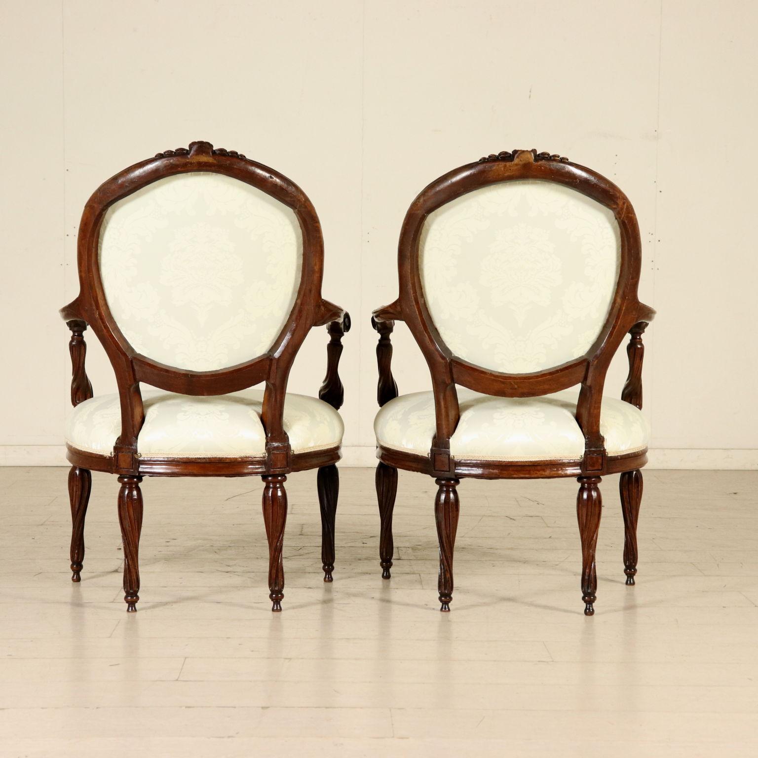 Pair of Armchairs from Genoa Solid Walnut, Italy, 18th Century 6