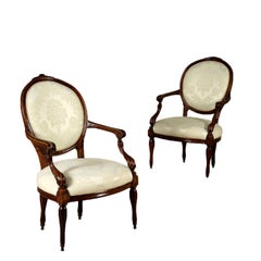 Pair of Armchairs from Genoa Solid Walnut, Italy, 18th Century