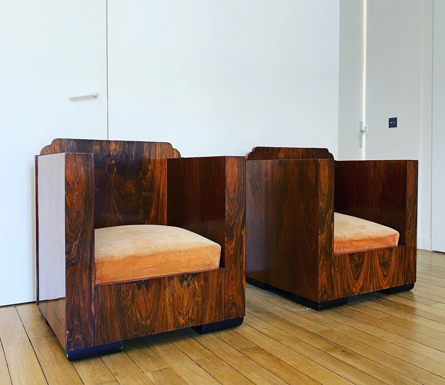 Paar Sessel aus den 1930er Jahren im Stil von Michel Dufet Französisches Art Déco im Zustand „Gut“ im Angebot in Grenoble, FR