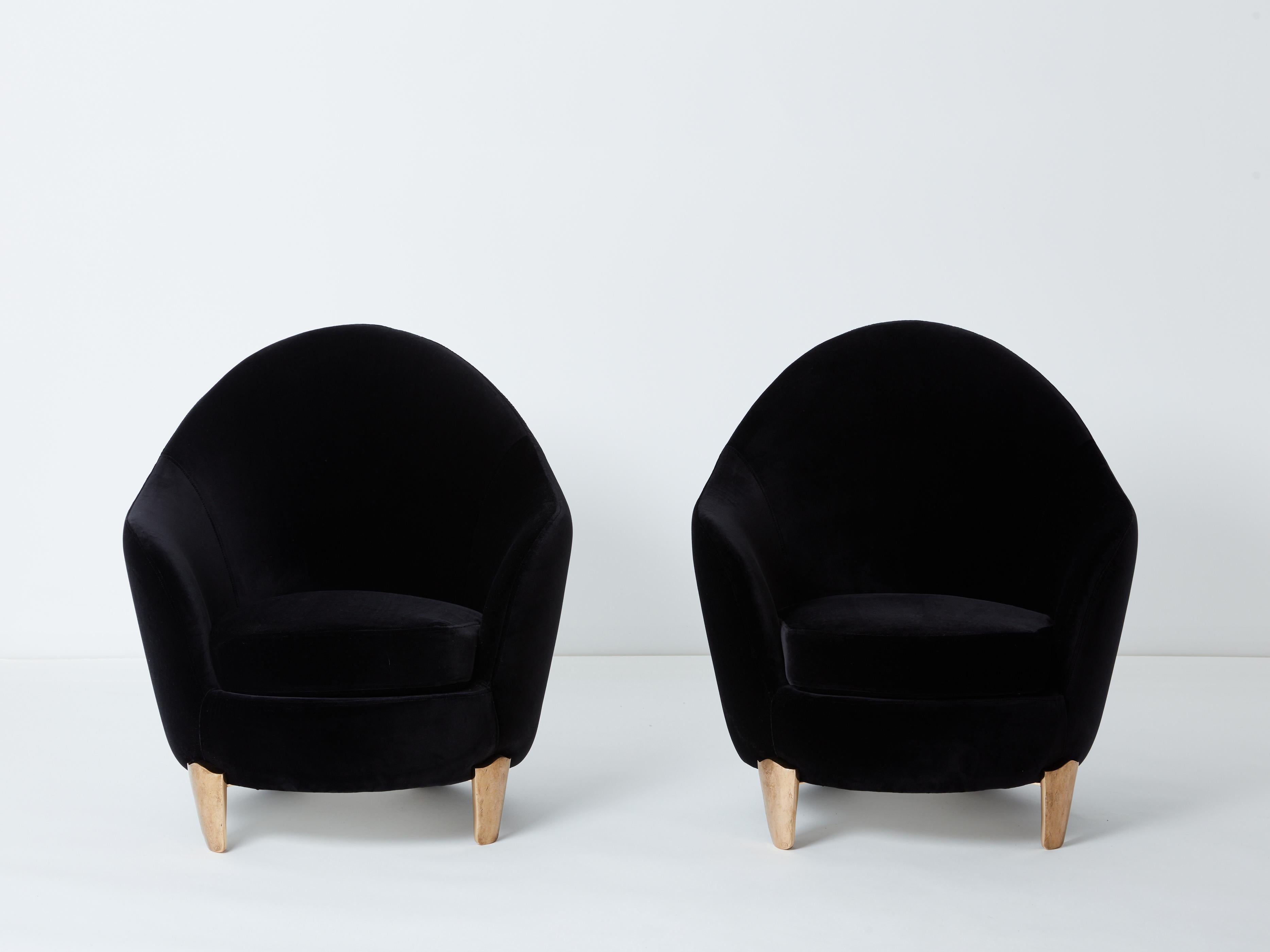 Modern Pair of armchairs Garouste & Bonetti ‘Koala’ bronze black velvet 1995