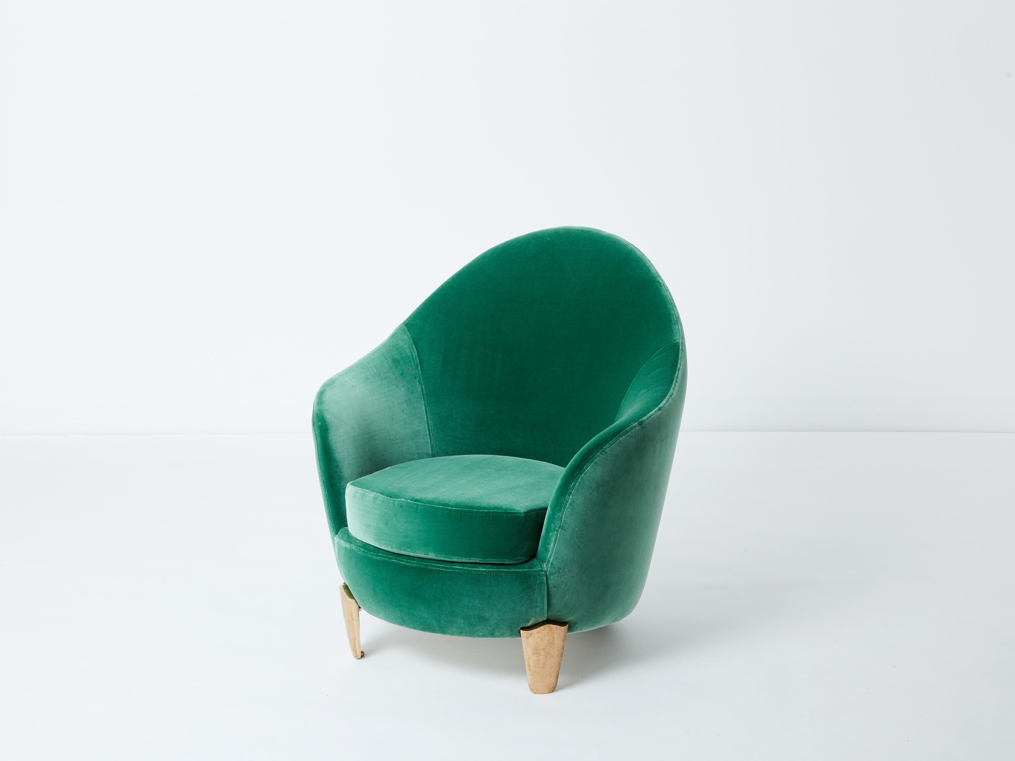 Pair of armchairs Garouste & Bonetti ‘Koala’ bronze green velvet 1995 For Sale 2