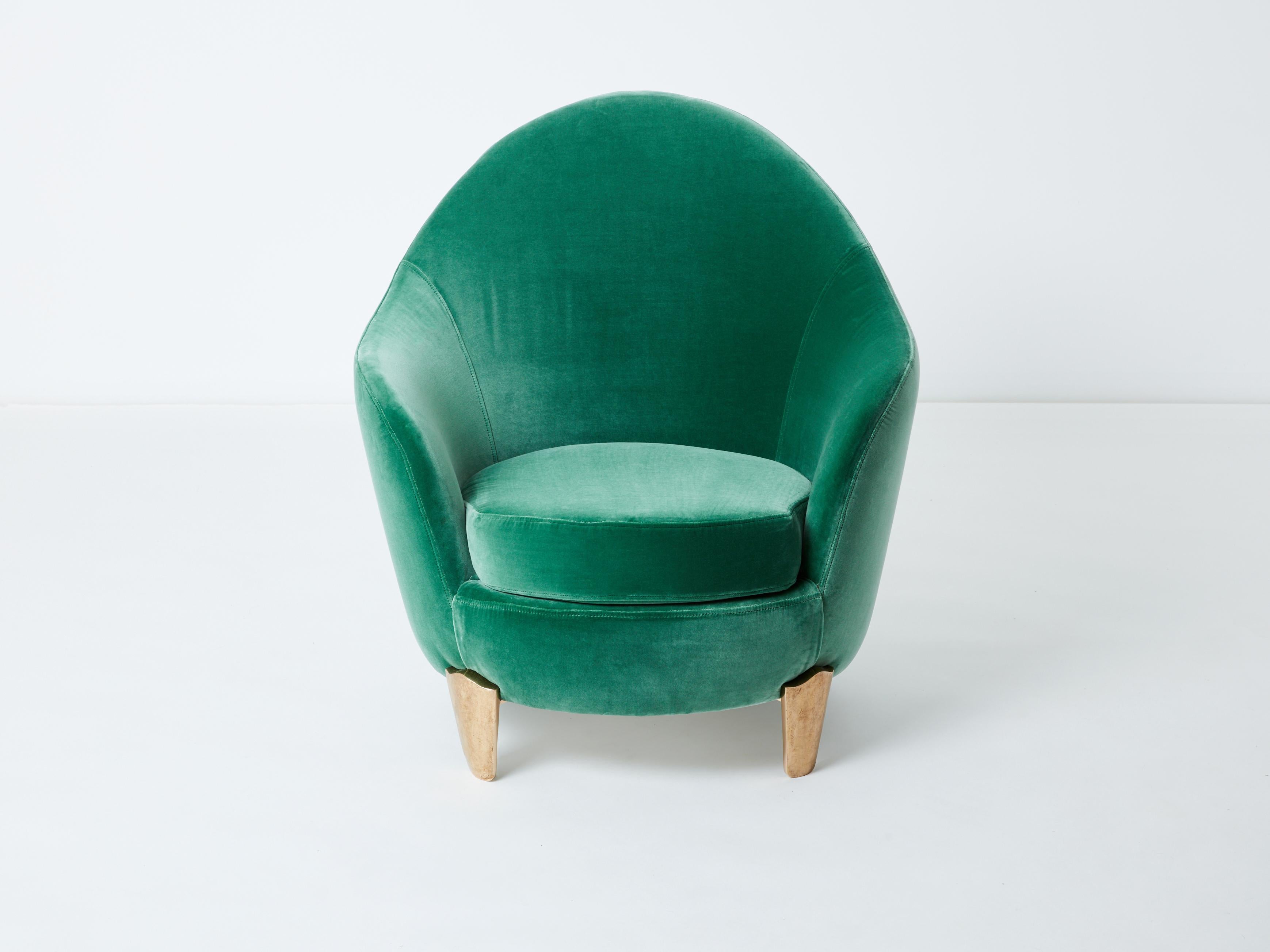 Pair of armchairs Garouste & Bonetti ‘Koala’ bronze green velvet 1995 For Sale 4