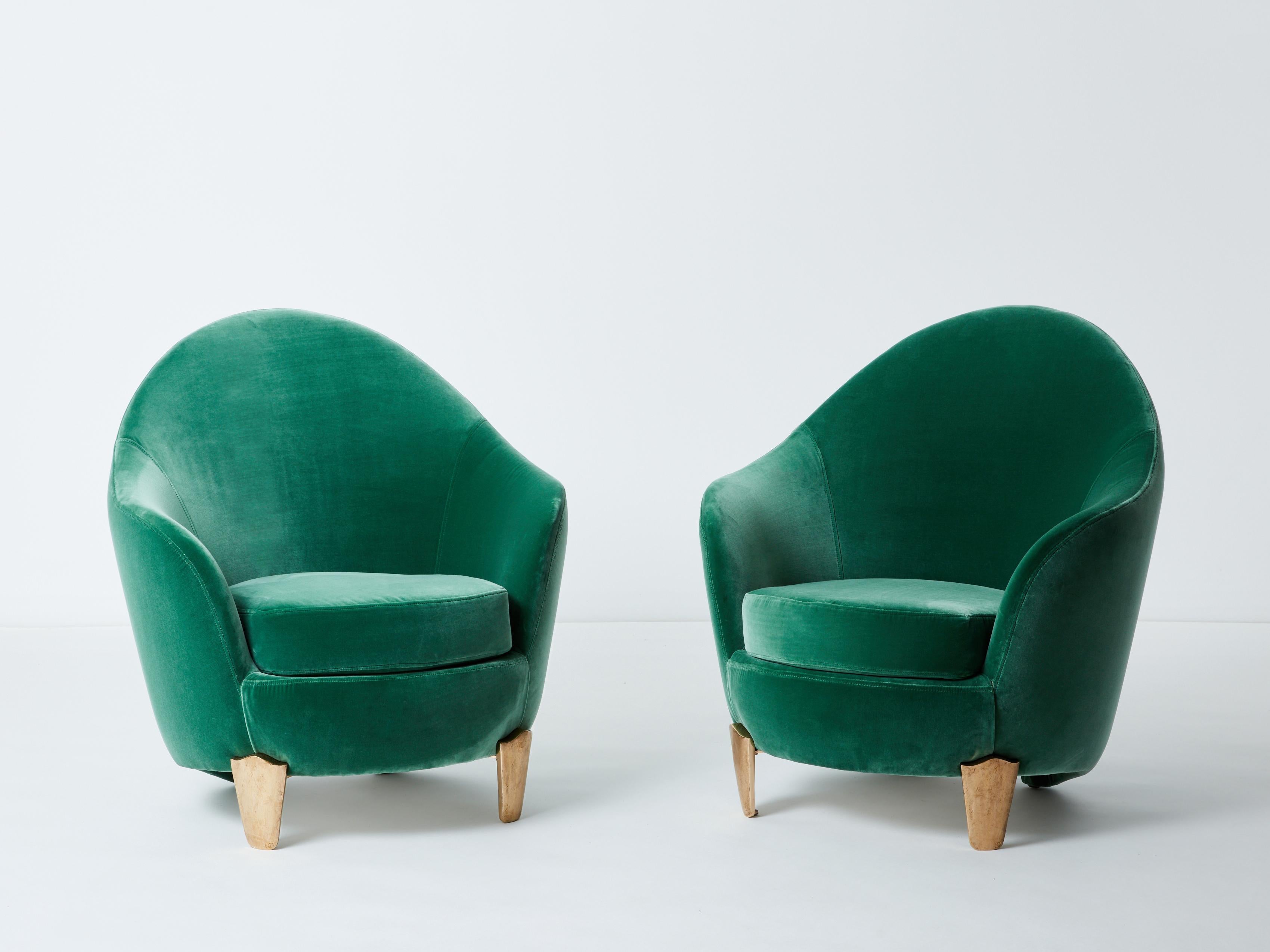 Pair of armchairs Garouste & Bonetti ‘Koala’ bronze green velvet 1995 For Sale 4
