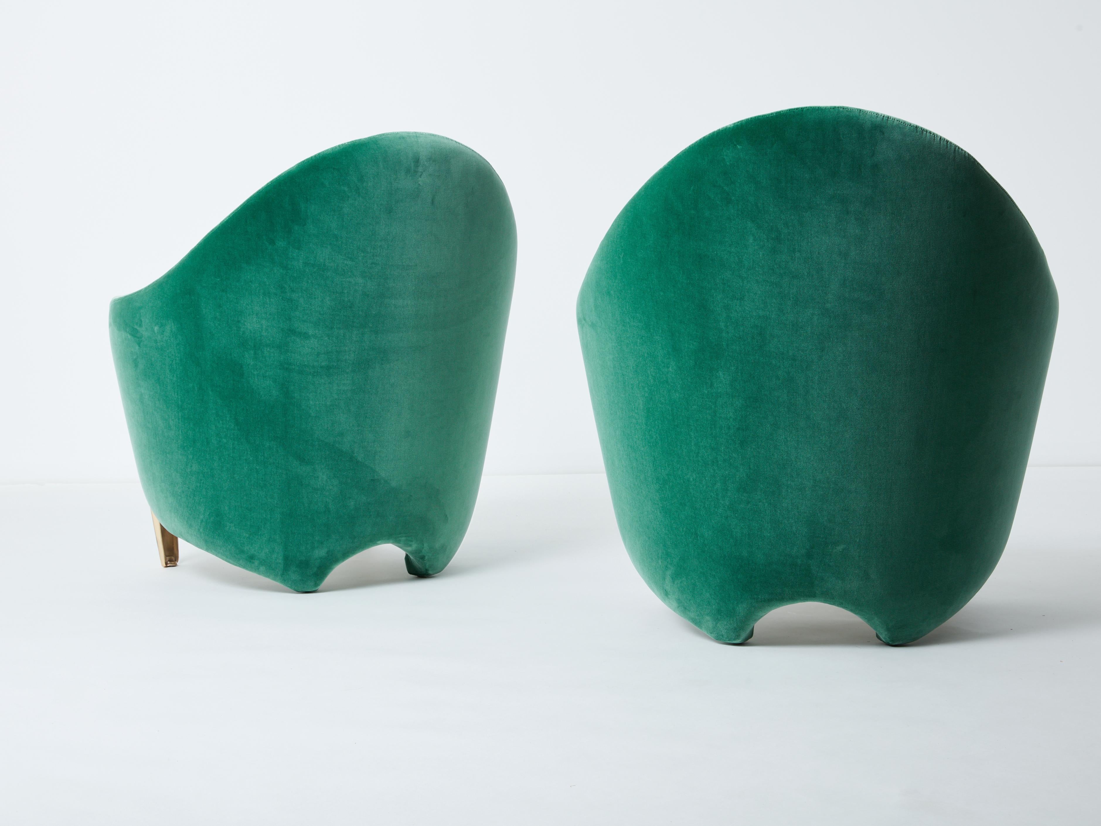 Pair of armchairs Garouste & Bonetti ‘Koala’ bronze green velvet 1995 For Sale 5