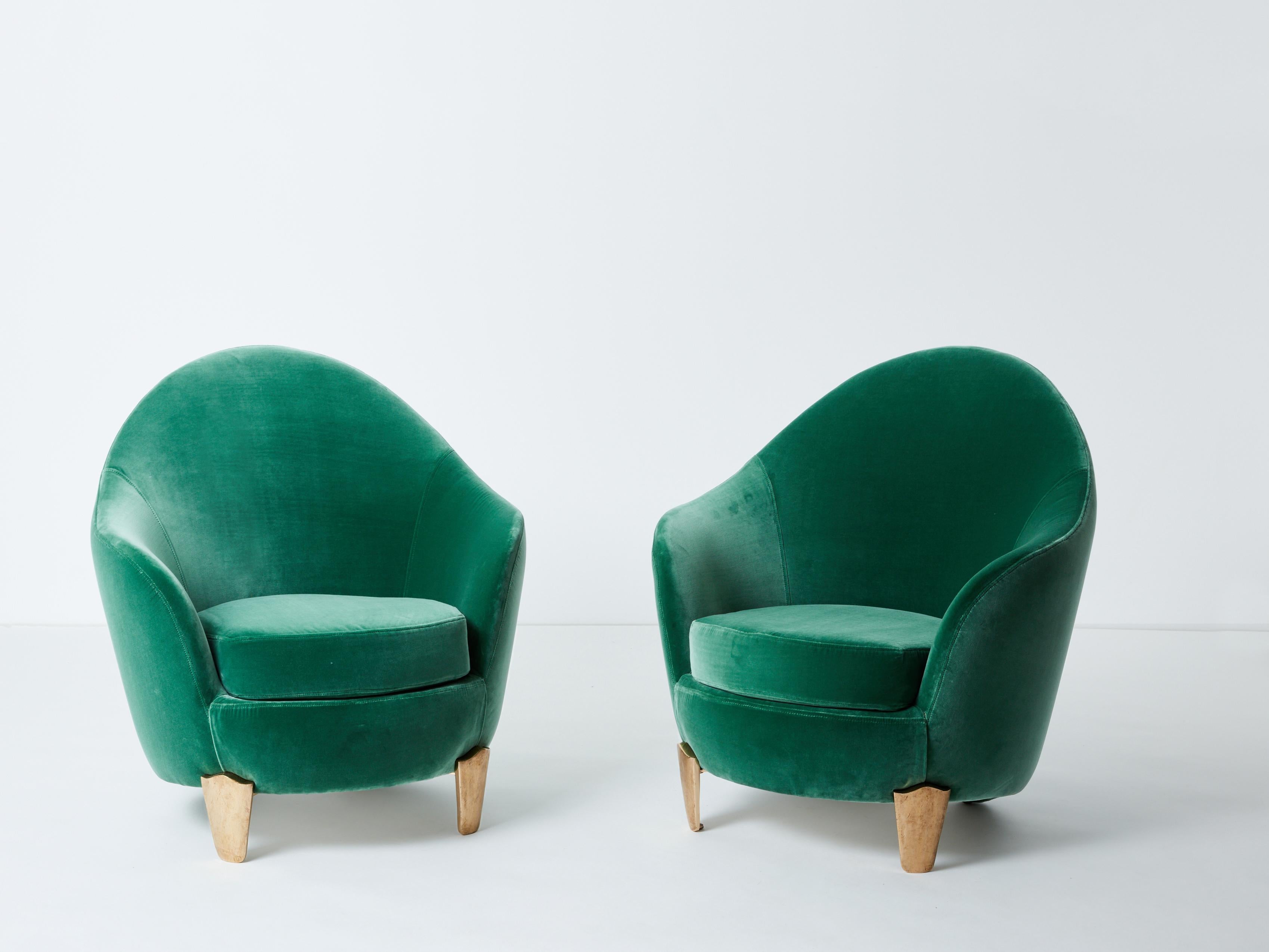 Pair of armchairs Garouste & Bonetti ‘Koala’ bronze green velvet 1995 For Sale 6