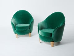 Pair of armchairs Garouste & Bonetti ‘Koala’ bronze green velvet 1995