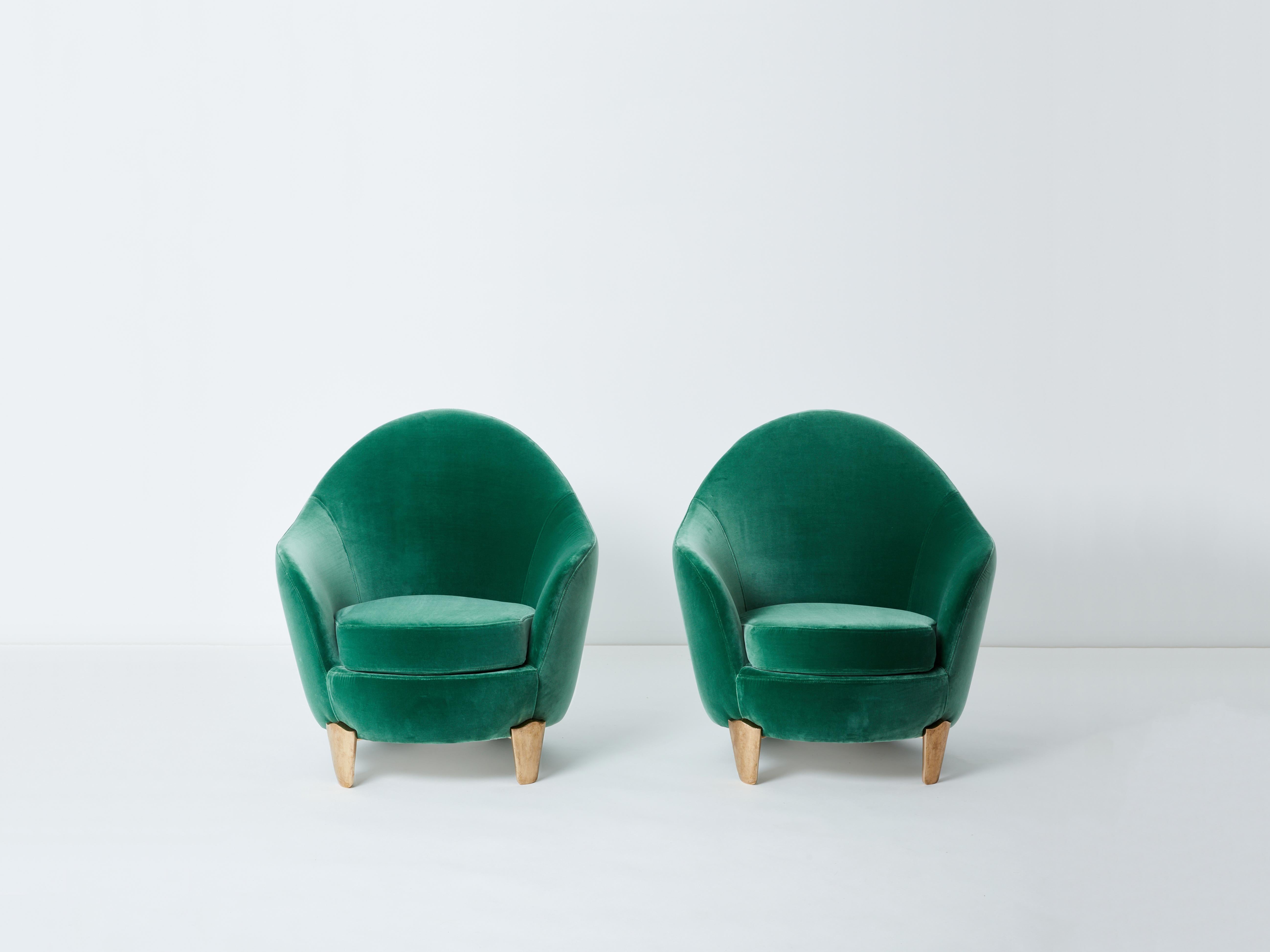 Bronze Paire de fauteuils Garouste & Bonetti 'Koala' bronze velours vert 1995 en vente