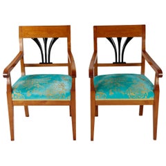 Pair of Armchairs, Germany Solid Cherrywood, Biedermeier Period Style Honeybrown