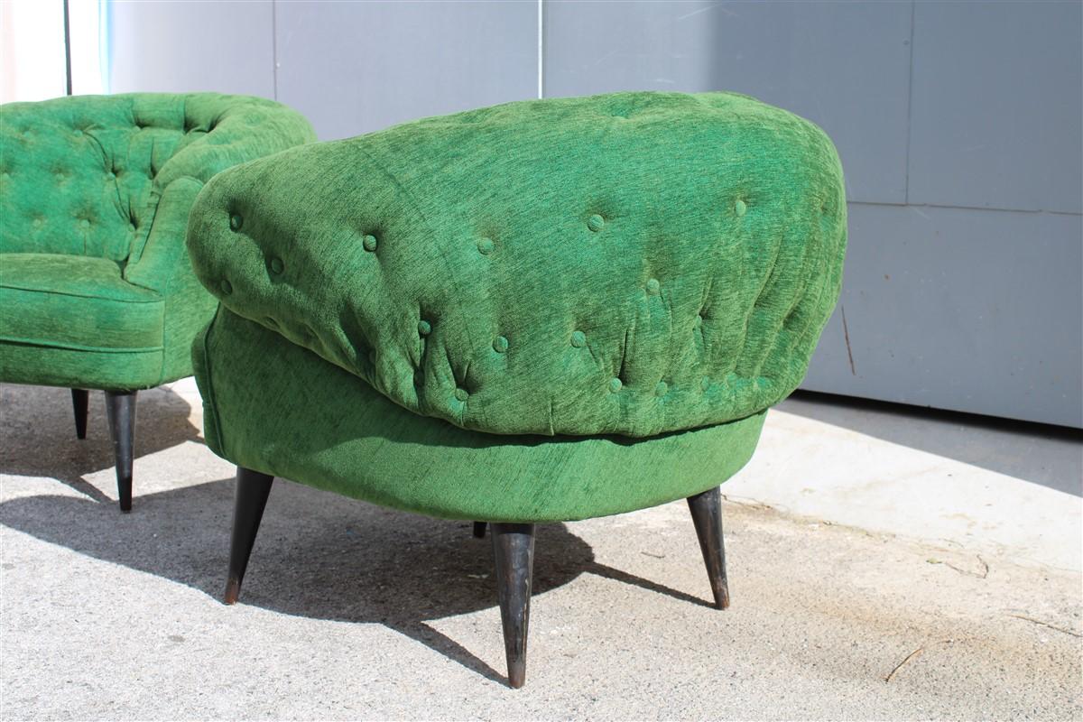 Pair of Armchairs Guglielmo Ulrich Attributed Green Velvet Italian Design For Sale 5