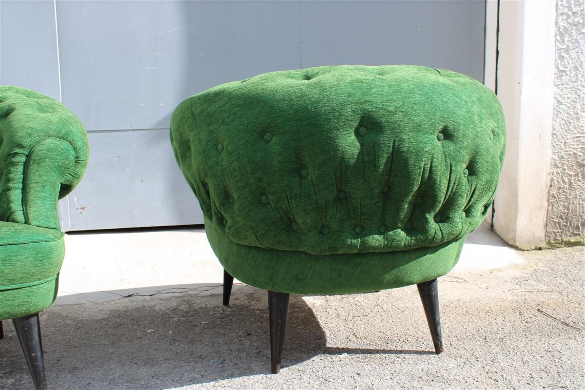 Pair of Armchairs Guglielmo Ulrich Attributed Green Velvet Italian Design For Sale 6