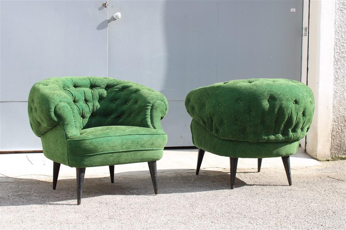 Pair of Armchairs Guglielmo Ulrich Attributed Green Velvet Italian Design For Sale 7