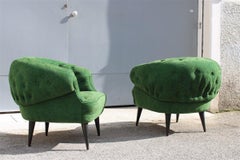 Pair of Armchairs Guglielmo Ulrich Attributed Green Velvet Italian Design