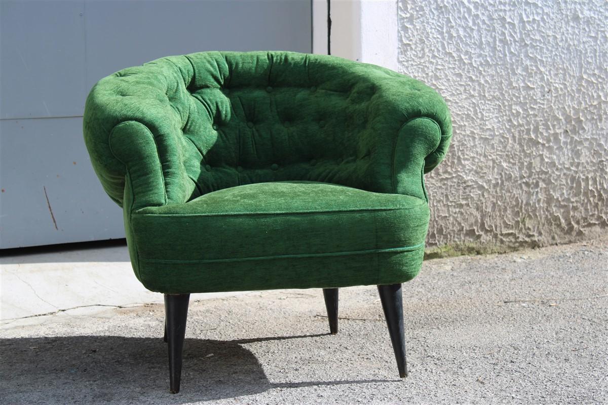 Pair of Armchairs Guglielmo Ulrich Attributed Green Velvet Italian Design In Good Condition For Sale In Palermo, Sicily