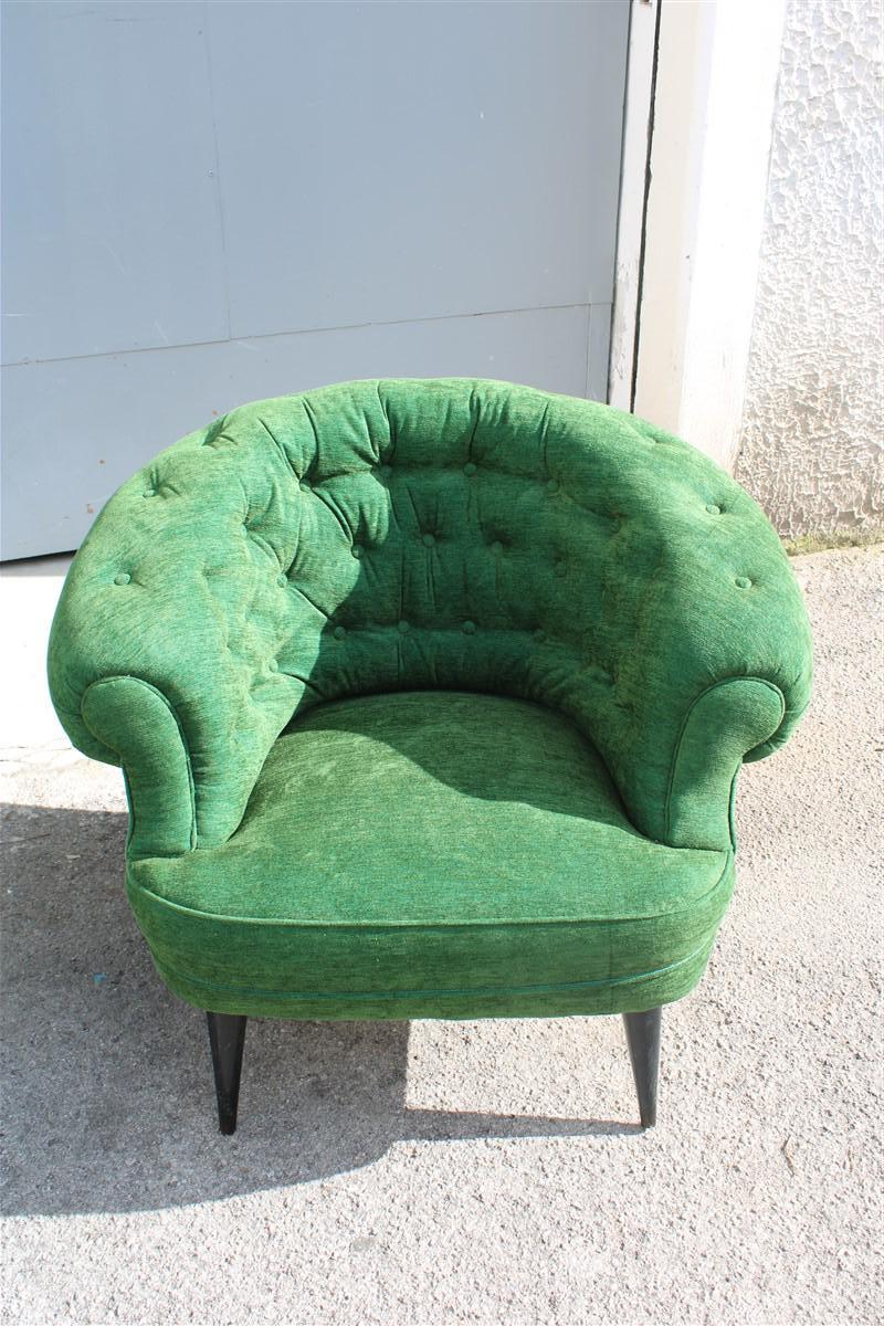 Pair of Armchairs Guglielmo Ulrich Attributed Green Velvet Italian Design For Sale 1