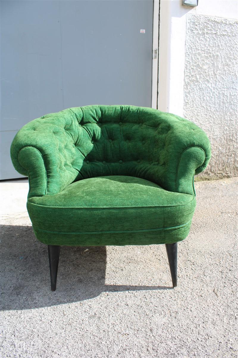 Pair of Armchairs Guglielmo Ulrich Attributed Green Velvet Italian Design For Sale 2