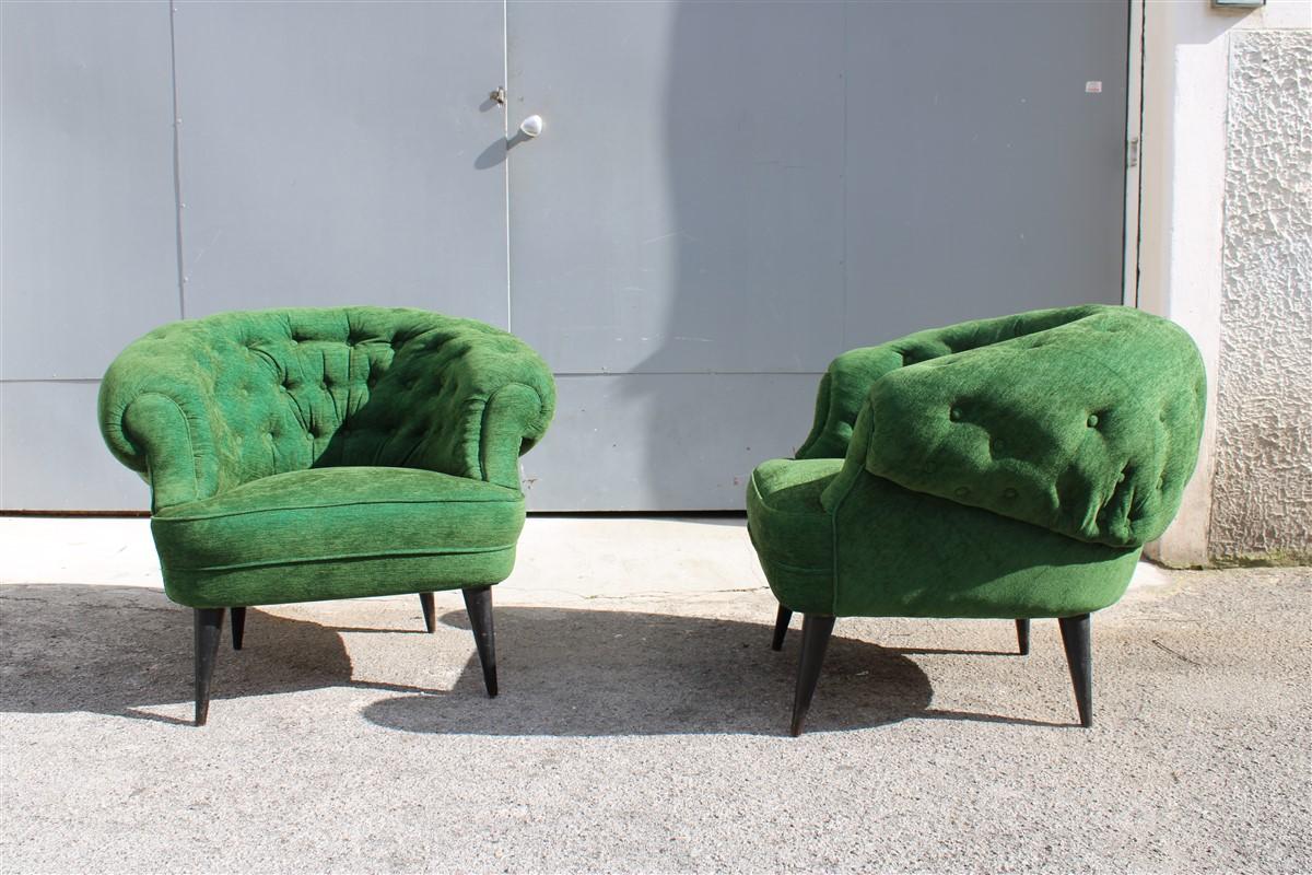 Pair of Armchairs Guglielmo Ulrich Attributed Green Velvet Italian Design For Sale 4