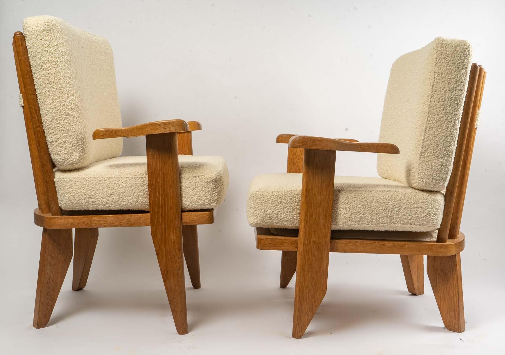 Mid-Century Modern Pair of Armchairs Guillerme and Chambron