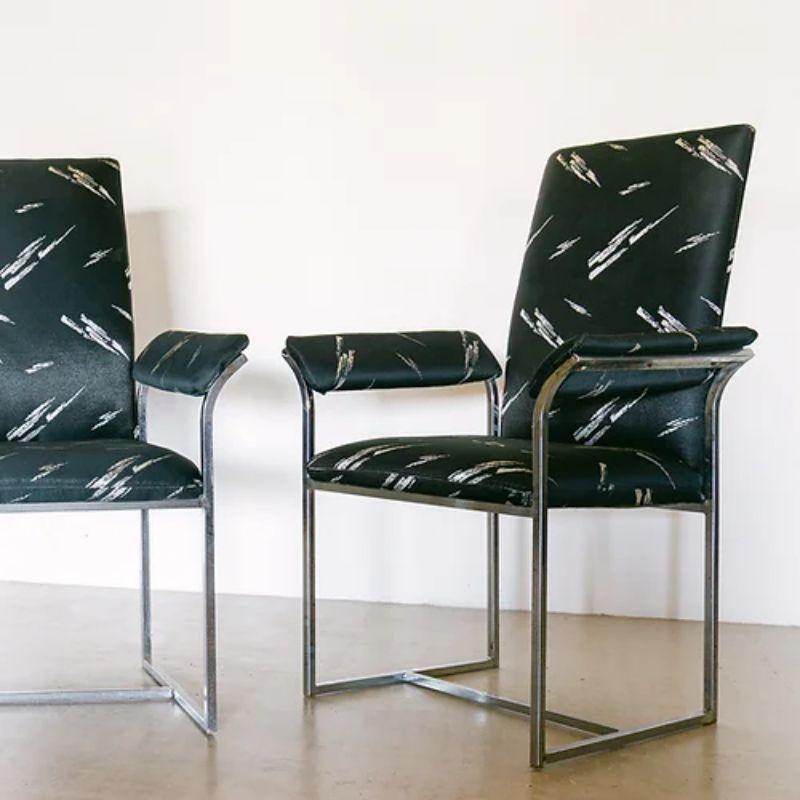 Pair of Armchairs in a Black Pattered Silk Deisgned by Milo Baughman, 1970s In Good Condition In Donhead St Mary, Wiltshire