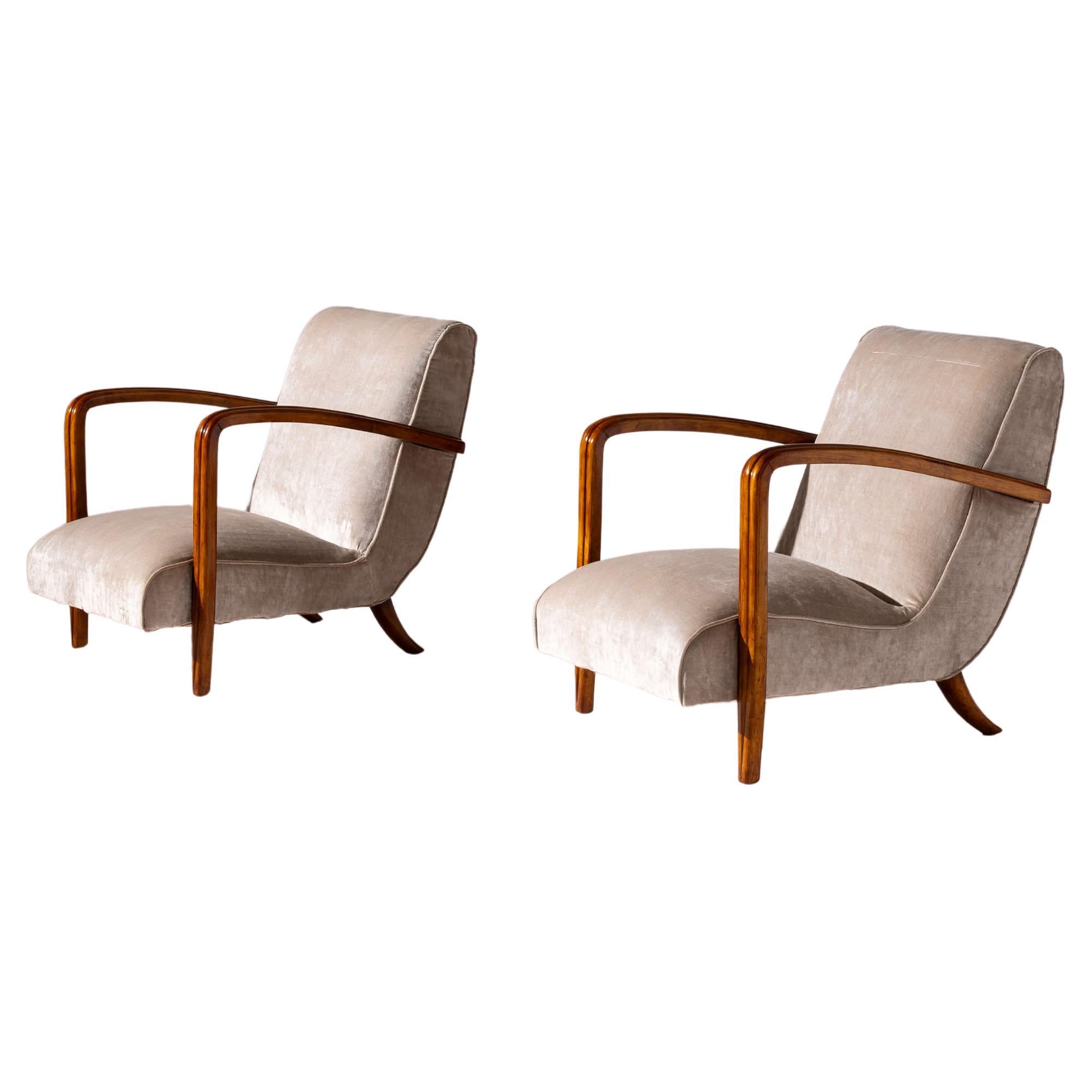 Pair of armchairs in ash and upholstered fabric, Italian manufacture, 1950s