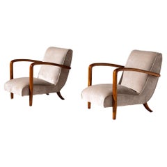 Pair of armchairs in ash and upholstered fabric, Italian manufacture, 1950s