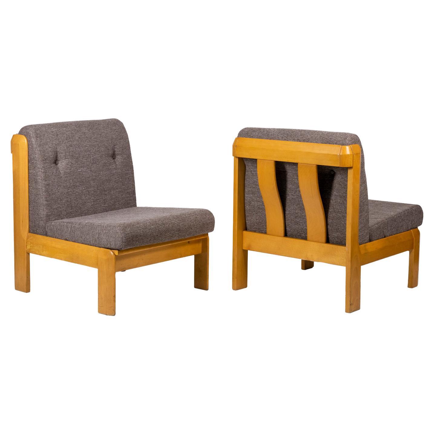 Pair of Armchairs in Beech and Fabric, 1960s