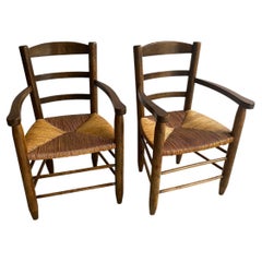 Paar Sessel aus Buche mit Binsensitzen, Frankreich, 1950er Jahre