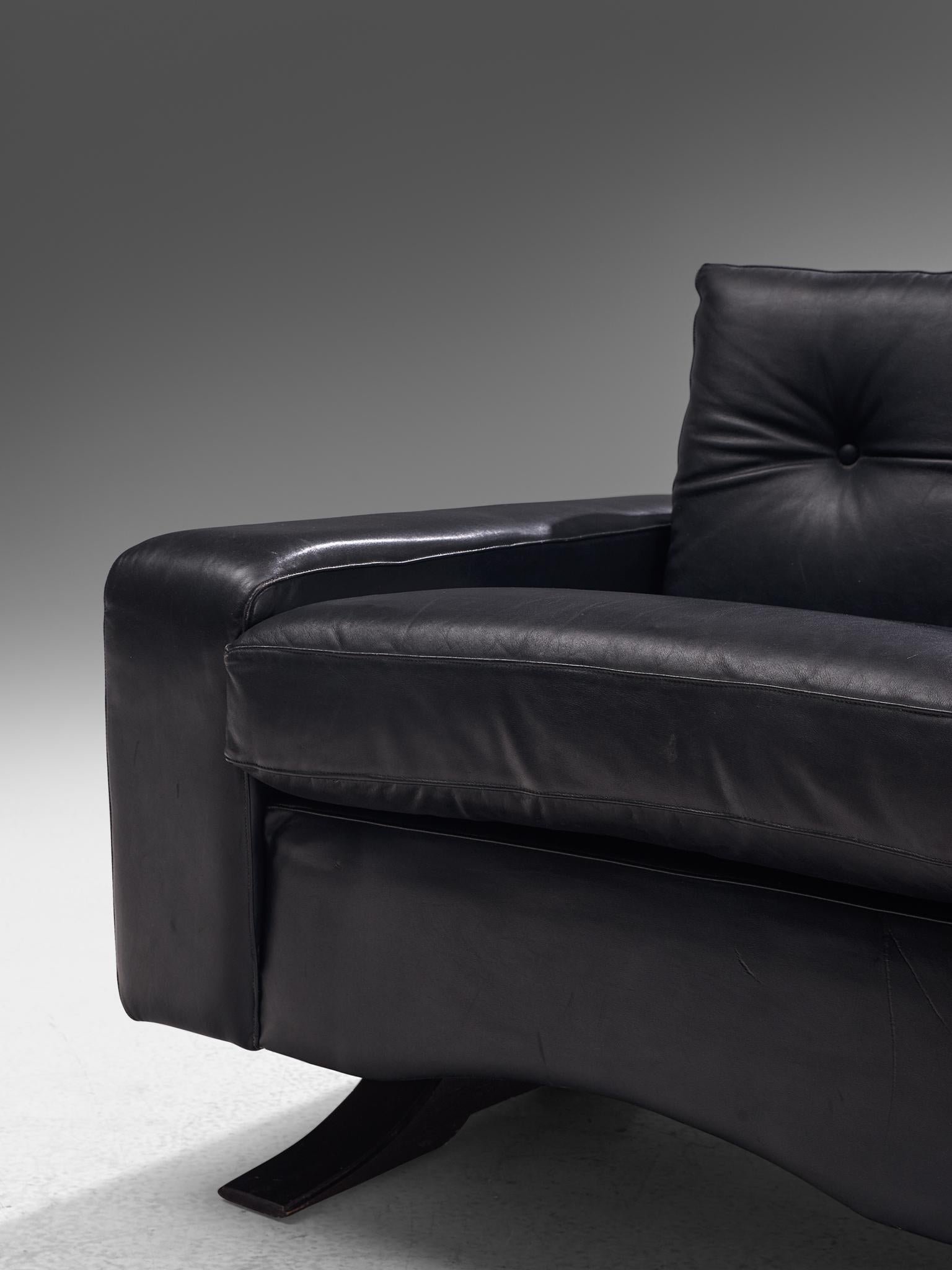 Pair of Armchairs in Black Leather by Franz Sartori for Flexform 1