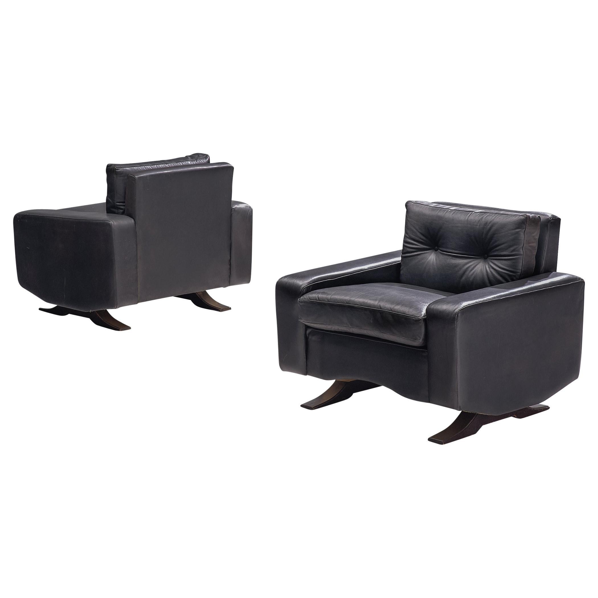 Pair of Armchairs in Black Leather by Franz Sartori for Flexform