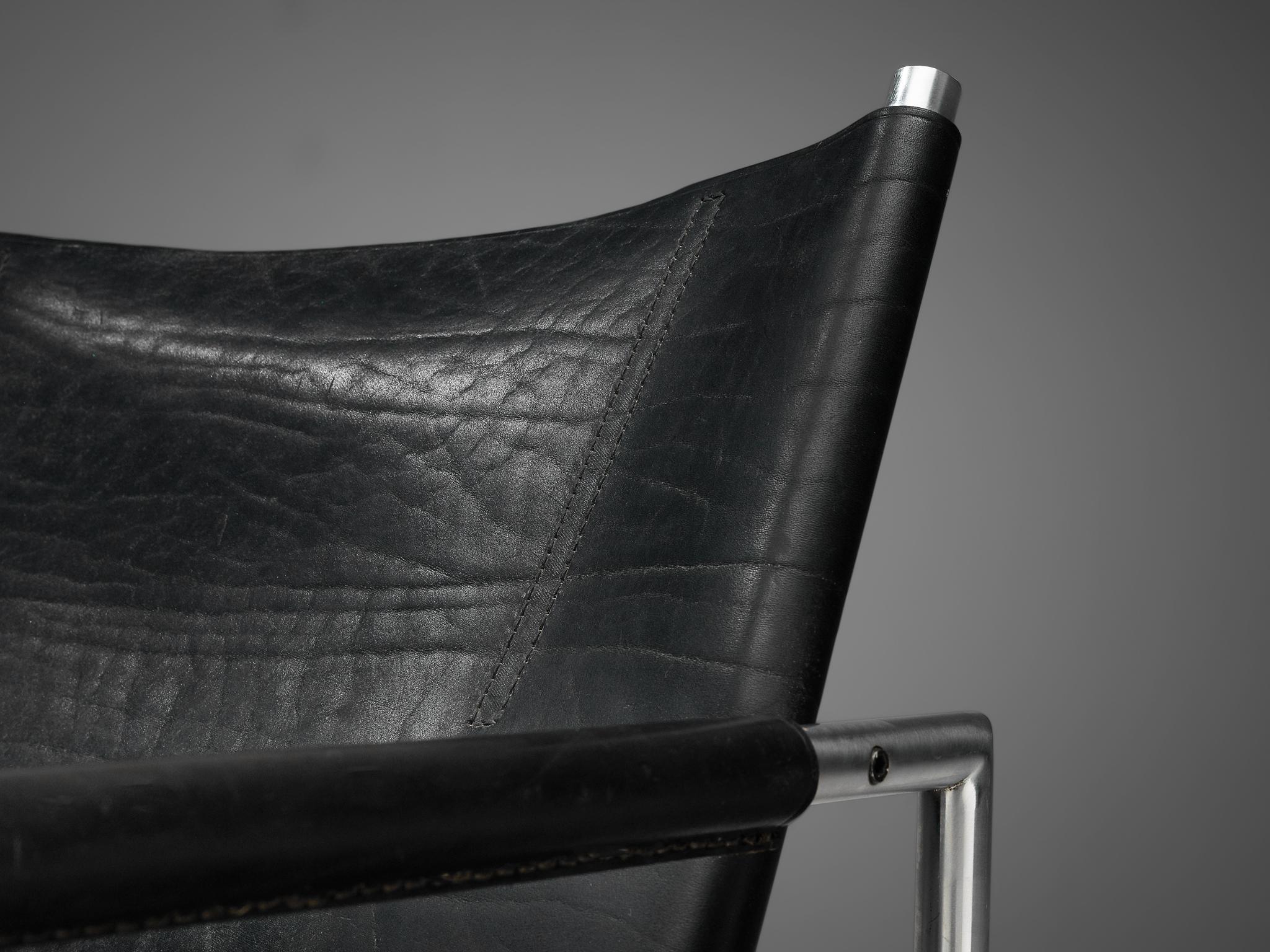 Pair of Armchairs in Black Leather by Martin Visser 3