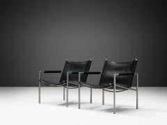 Pair of Armchairs in Black Leather by Martin Visser