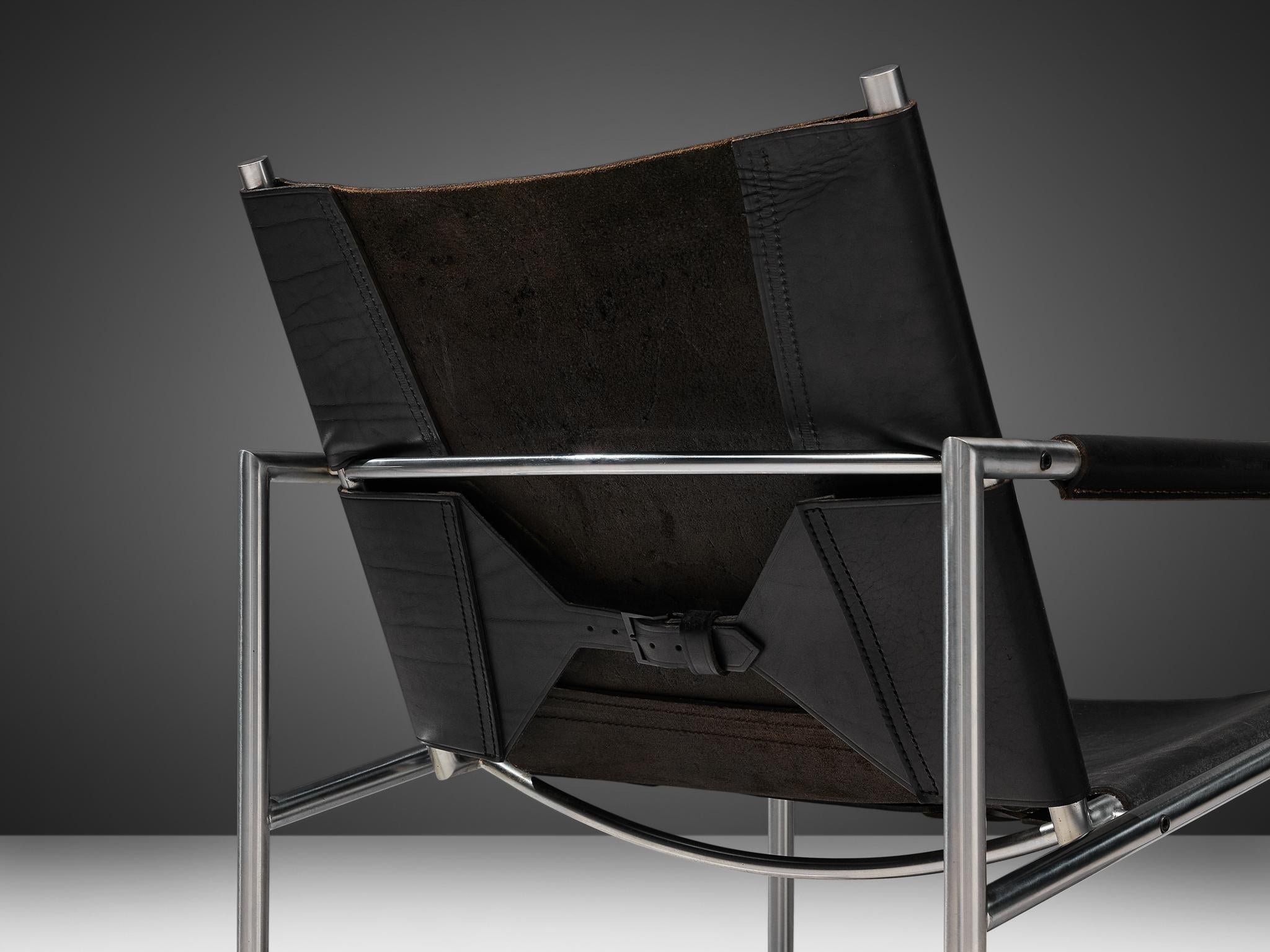 Pair of Armchairs in Black Leather by Martin Visser 1