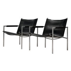 Pair of Armchairs in Black Leather by Martin Visser