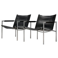 Pair of Armchairs in Black Leather by Martin Visser
