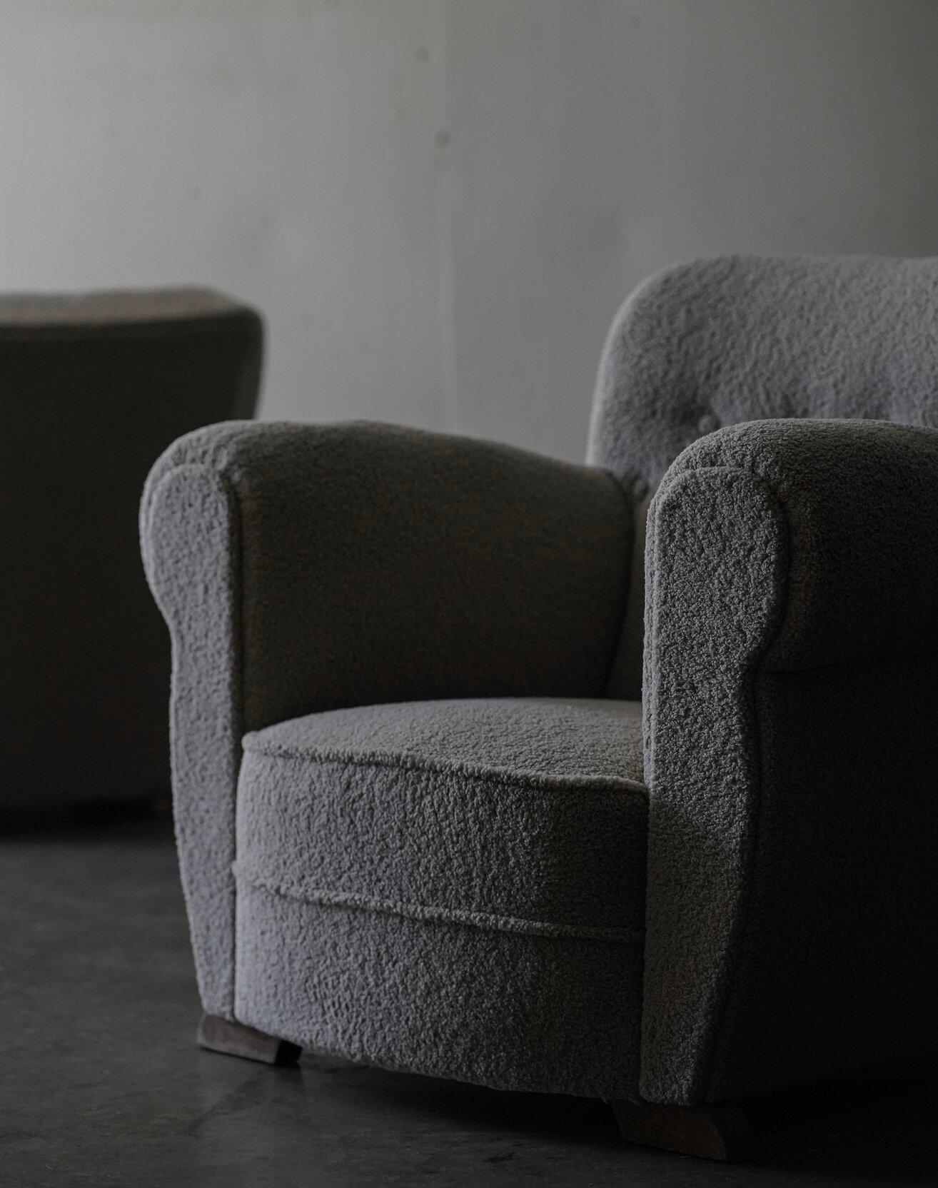 Pair of Armchairs in Bouclé, 1940s, Belgium In Excellent Condition In Los Angeles, CA