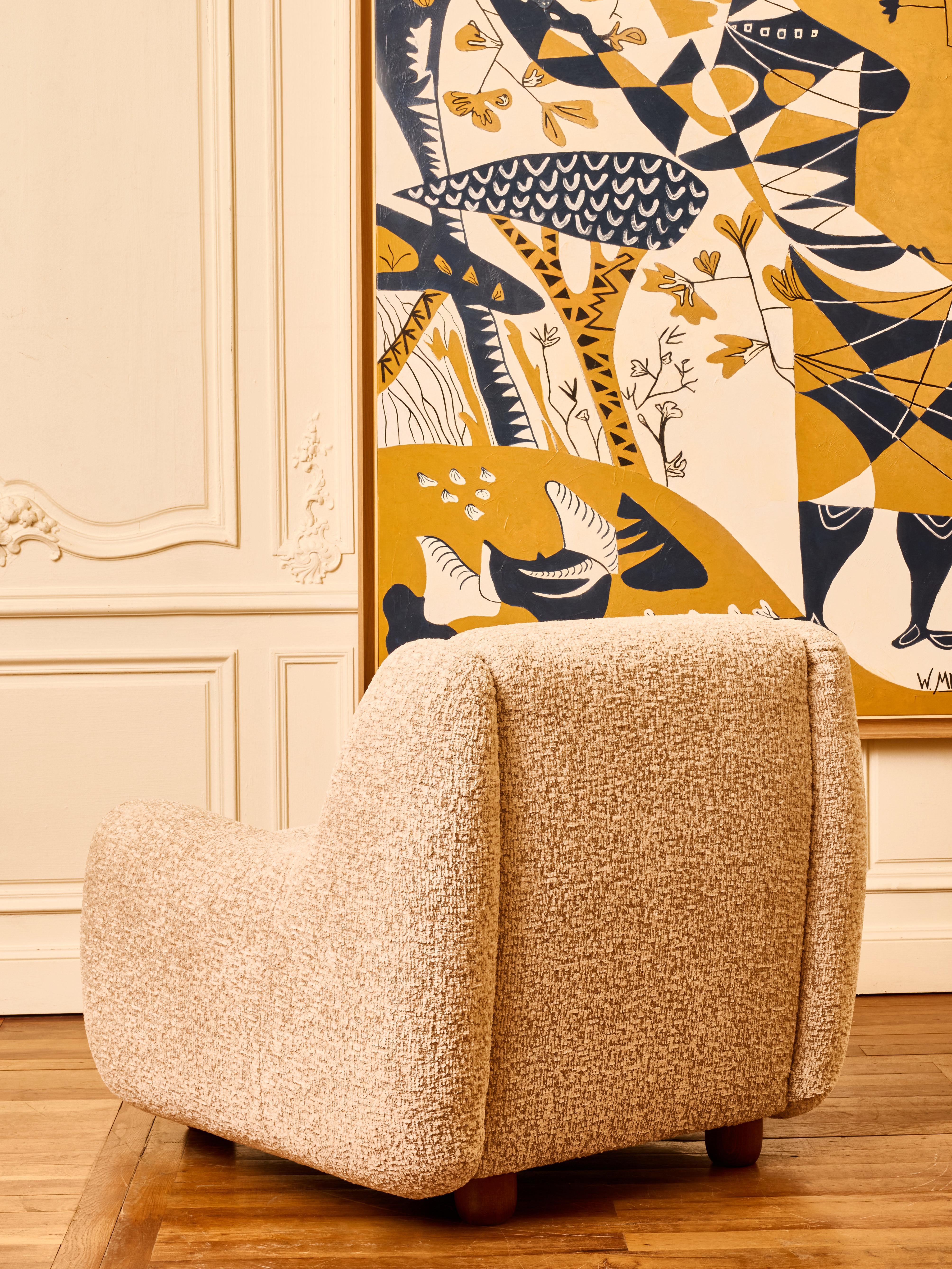 Mid-Century Modern Pair of armchairs in bouclette fabric by Studio Glustin For Sale