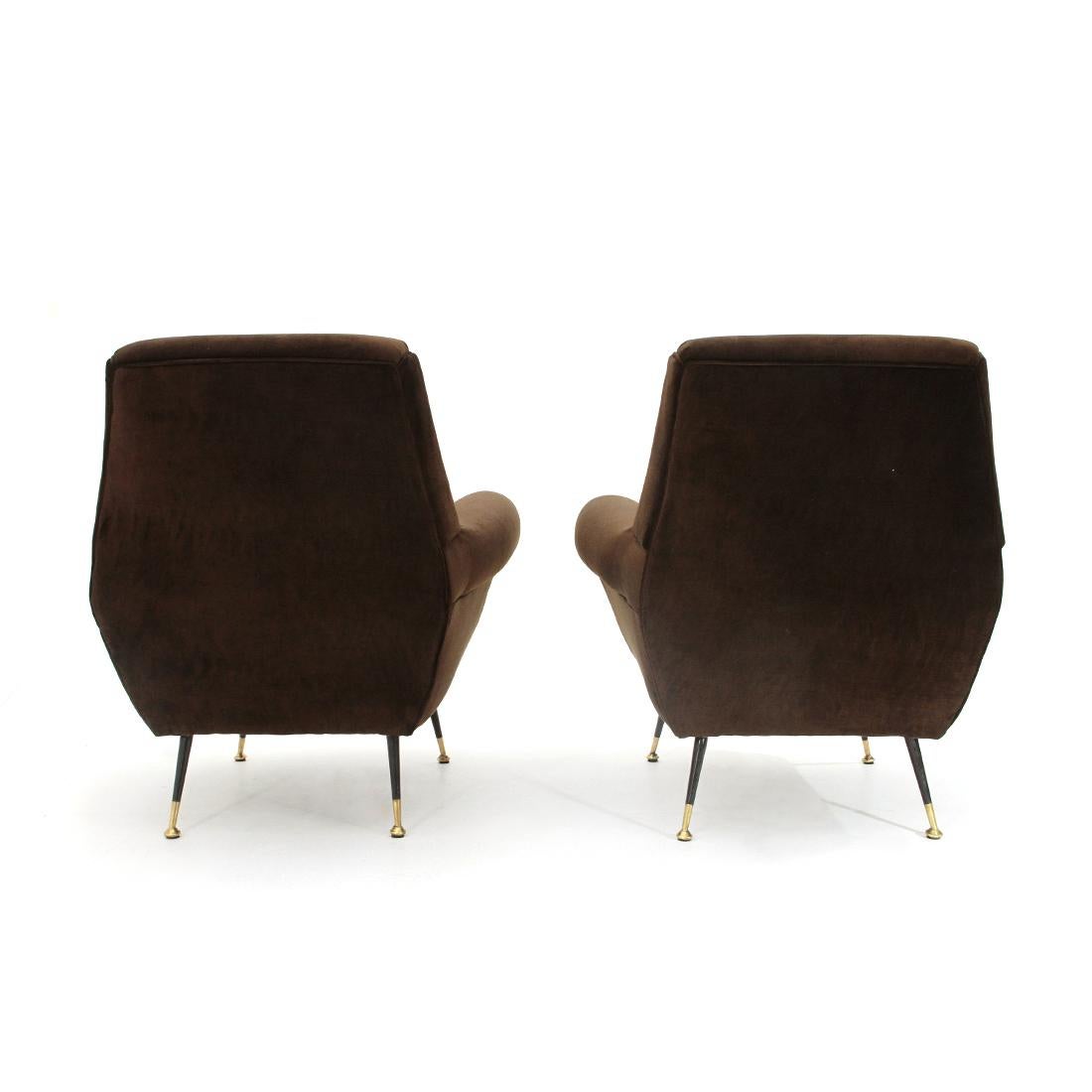 Mid-20th Century Pair of Armchairs in Brown Velvet, 1960s For Sale