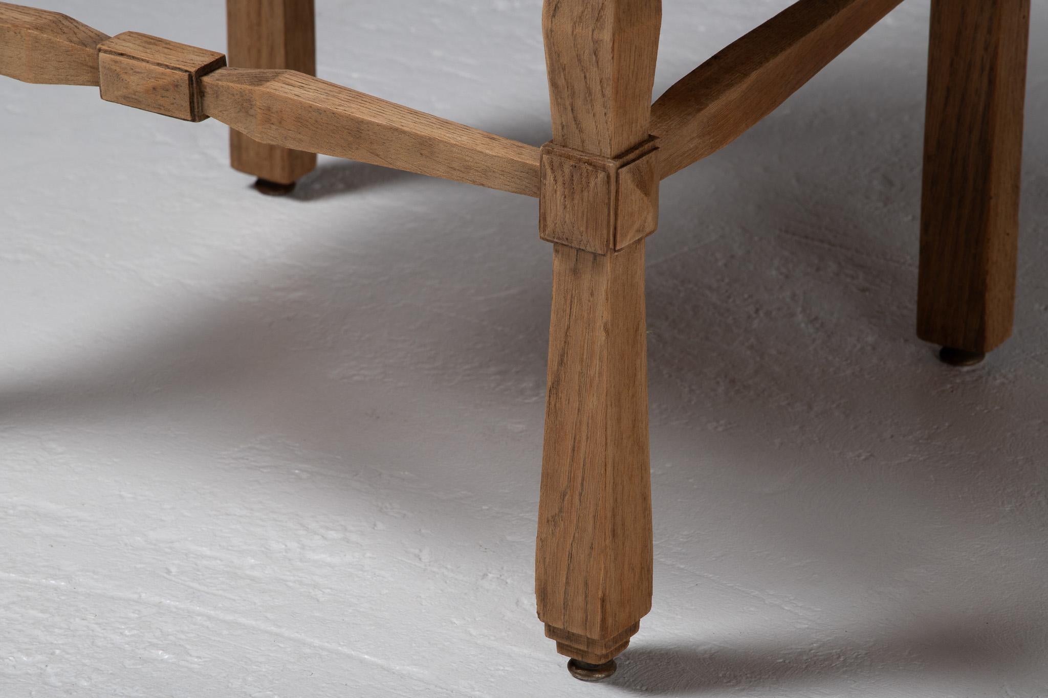 Mid-Century Modern Pair of Armchairs in Carved Oak and Rush, France, 1950s For Sale