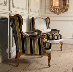 Antique Louis XV Carved Wood Armchairs, French Pair, 20th Century